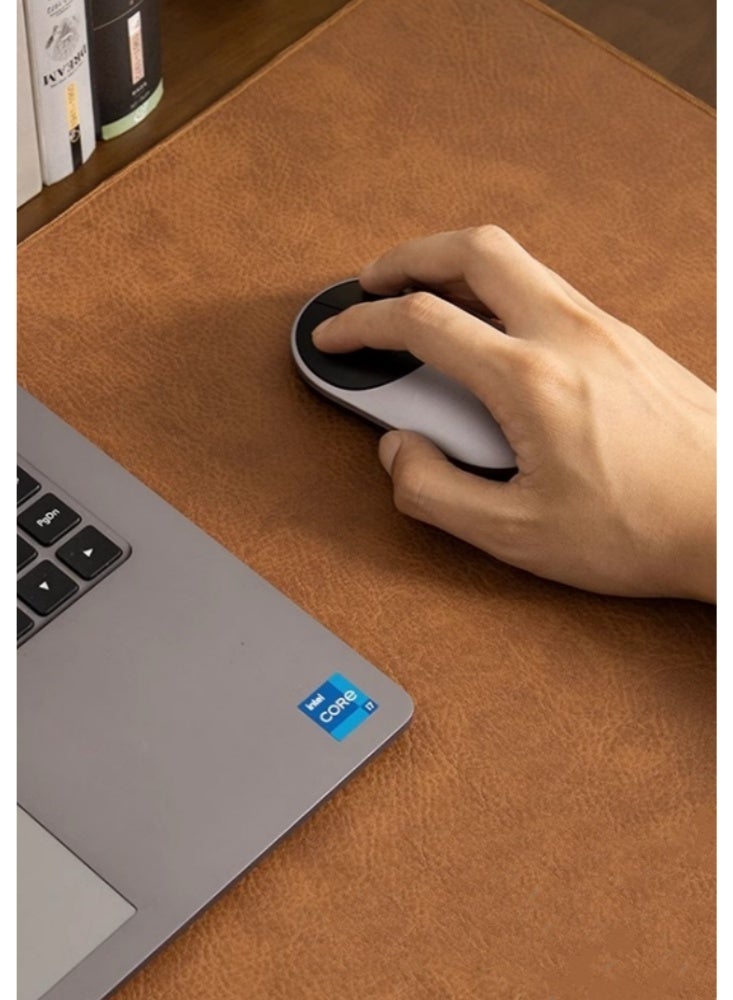 600×300×2mm Solid Color Leather Simple Style Desk Pad Protector Non-slip Pu Leather Desk Blotter Laptop Desk Pad Waterproof Desk Writing Pad for Office and Home Applicable Game Office Learning Light Brown  - Image 4