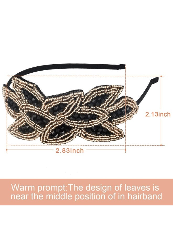 سيوسي 3 قطع من عصابات راس فلابر للنساء بنمط العشرينيات بتصميم فينتاج مرصع باحجار الراين واوراق الشجر، اكسسوارات للشعر - Image 2