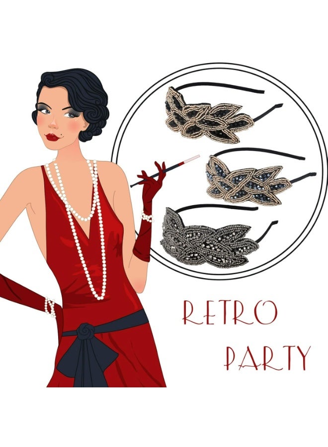 سيوسي 3 قطع من عصابات راس فلابر للنساء بنمط العشرينيات بتصميم فينتاج مرصع باحجار الراين واوراق الشجر، اكسسوارات للشعر - Image 5