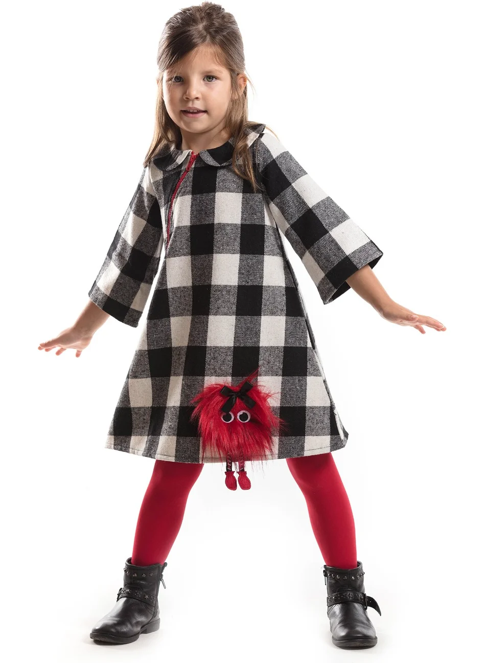 Denokids Girls Pompom Plaid Dress