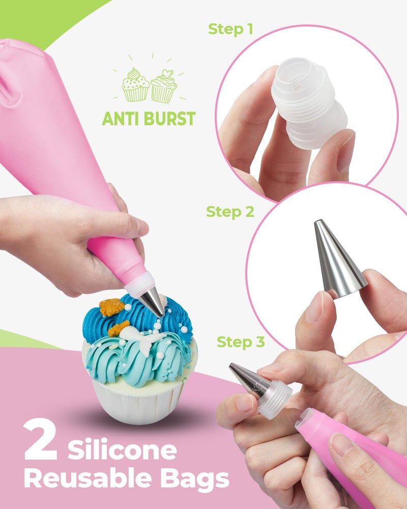Kootek 32-Piece Piping Bags and Tips Set with 24 Icing Piping Tips, 2 Reusable Pastry Bags 12 Inch, Reusable Piping Icing Bags and Tips, Cake Decorating Kit for Frosting Cookie, Cupcake - Image 4