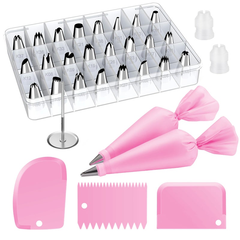 Kootek 32-Piece Piping Bags and Tips Set with 24 Icing Piping Tips, 2 Reusable Pastry Bags 12 Inch, Reusable Piping Icing Bags and Tips, Cake Decorating Kit for Frosting Cookie, Cupcake - Image 1