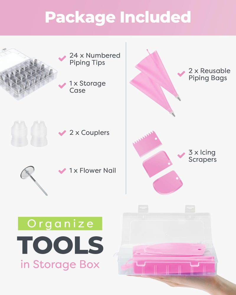Kootek 32-Piece Piping Bags and Tips Set with 24 Icing Piping Tips, 2 Reusable Pastry Bags 12 Inch, Reusable Piping Icing Bags and Tips, Cake Decorating Kit for Frosting Cookie, Cupcake - Image 5