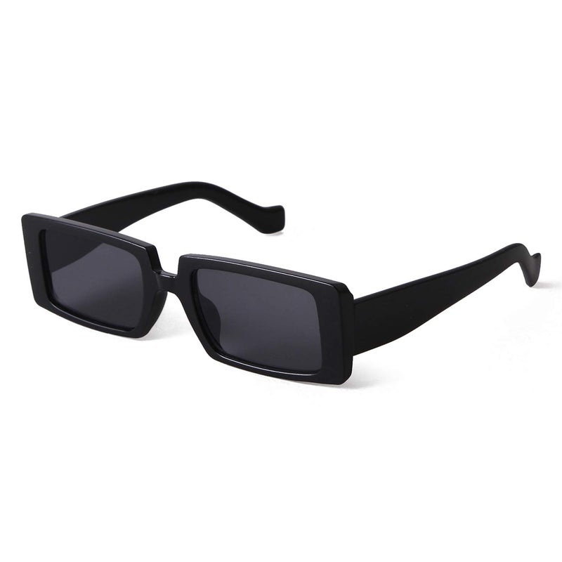 GIFIORE Trendy Rectangle Sunglasses Retro Cool 90s Vintage Fashion Narrow Square Frame Sun Glasses UV400 Protection (Black) - Image 1