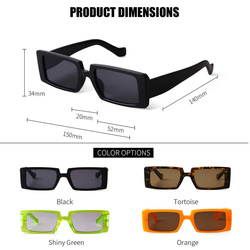 GIFIORE Trendy Rectangle Sunglasses Retro Cool 90s Vintage Fashion Narrow Square Frame Sun Glasses UV400 Protection (Black) - Image 5