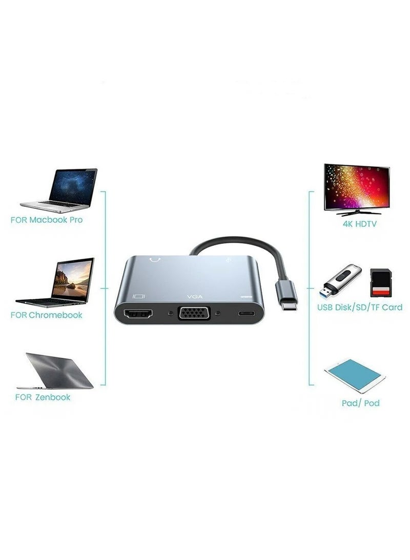 Chappeline HD01 Type-C Adapter 5 in 1 Audio+USB+PD - Silver - Image 5