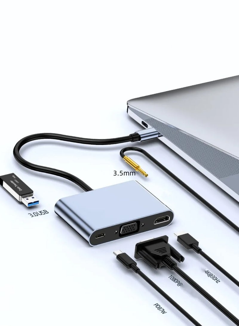 Chappeline HD01 Type-C Adapter 5 in 1 Audio+USB+PD - Silver - Image 4