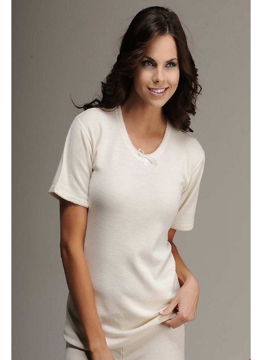 Hasyün - 201 Short Sleeve Wool Thermal Camisole-Cream - Image 1