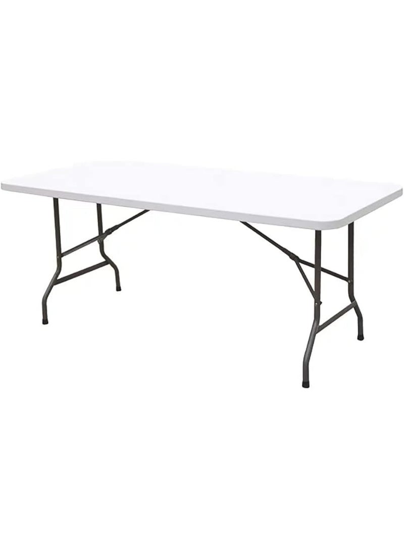 Folding Lightweight Outdoor Camping Trestle Table – Heavy Duty Plastic Picnic Table, Foldable with Carry Handle – White (150×70×75 cm) - Image 1