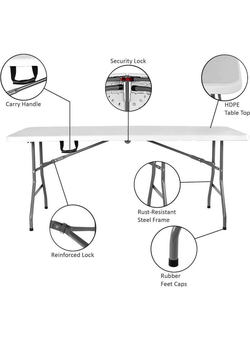 Folding Lightweight Outdoor Camping Trestle Table – Heavy Duty Plastic Picnic Table, Foldable with Carry Handle – White (150×70×75 cm) - Image 2