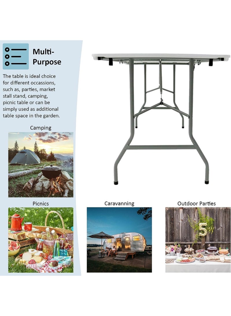 Folding Lightweight Outdoor Camping Trestle Table – Heavy Duty Plastic Picnic Table, Foldable with Carry Handle – White (150×70×75 cm) - Image 3