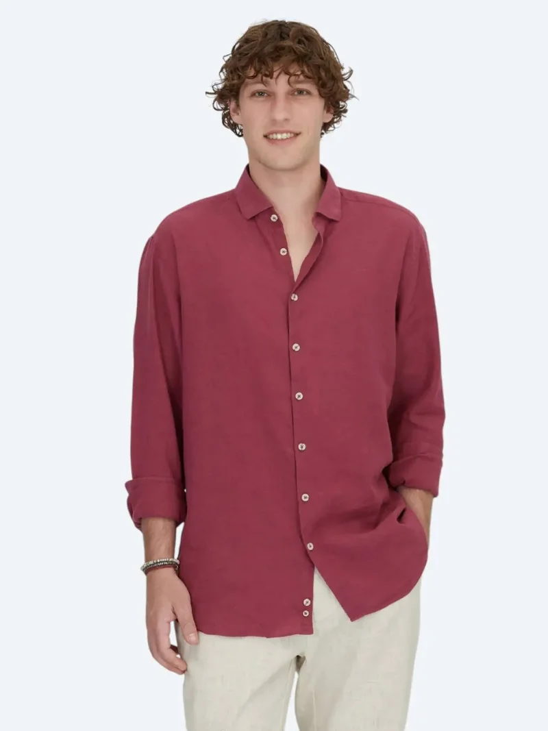 Kip Damson Color Plain Regular Fit Weaving Casual Cotton Blended Shirt