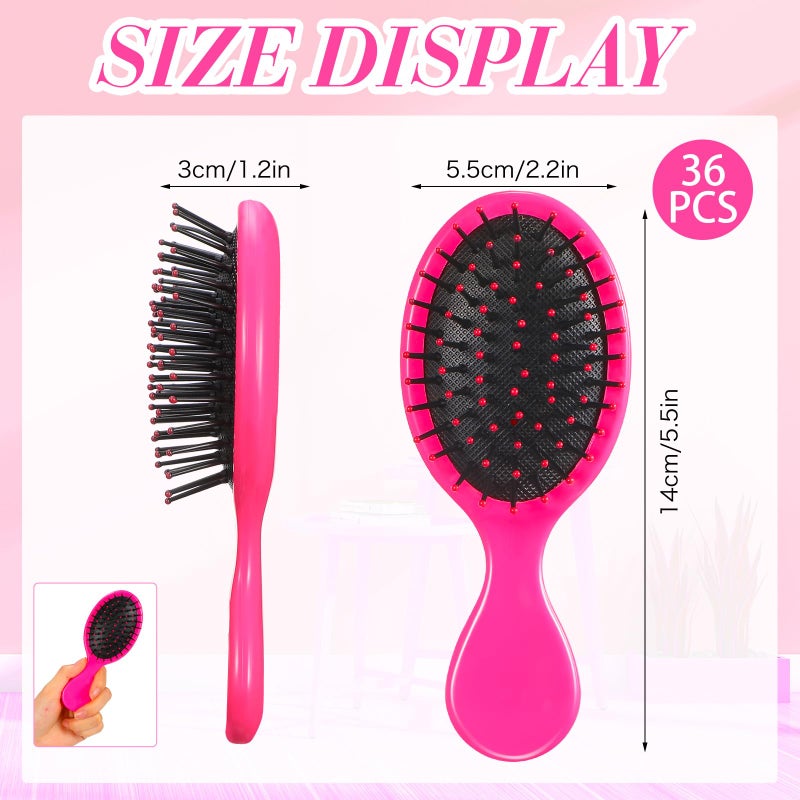 Yoande 36 Packs Mini Detangling Hairbrush Squirt Detangler combs Toddler Soft Bristle Travel Hairbrush Women Girl(Rose Red) - Image 2
