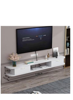 Golden Wall Mounted TV Cabinet Floating TV Stand with Storage Modern TV Unit Living Room Bedroom Wall Hanging Television Desk with Open Shelf & 2 Doors Entertainment Center Console Table for TVs Up to 55IN  - Image 2