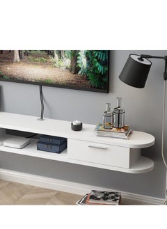 Golden Wall Mounted TV Cabinet Floating TV Stand with Storage Modern TV Unit Living Room Bedroom Wall Hanging Television Desk with Open Shelf & 2 Doors Entertainment Center Console Table for TVs Up to 55IN  - Image 3