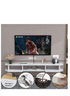 Golden Wall Mounted TV Cabinet Floating TV Stand with Storage Modern TV Unit Living Room Bedroom Wall Hanging Television Desk with Open Shelf & 2 Doors Entertainment Center Console Table for TVs Up to 55IN  - Image 5