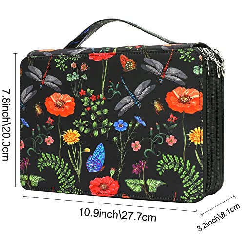 Vomgomfom 200 Slots Pencil Bag, 4-Layer Zipper Portable Art Supply Organizer, PU Leather Large Capacity Colored Pencil Case with Handle for 200 Watercolor Pens, Gel Pens (Black) - Image 2