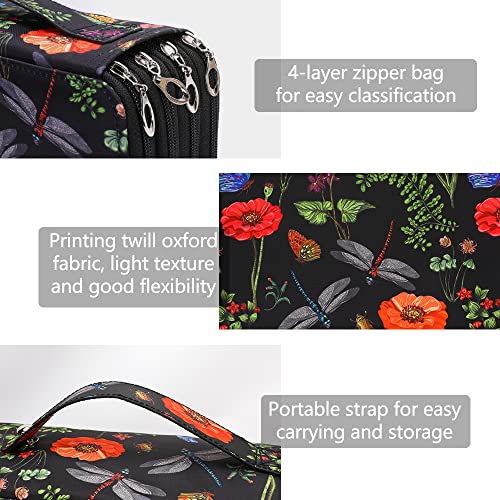 Vomgomfom 200 Slots Pencil Bag, 4-Layer Zipper Portable Art Supply Organizer, PU Leather Large Capacity Colored Pencil Case with Handle for 200 Watercolor Pens, Gel Pens (Black) - Image 3