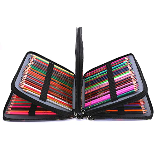 Vomgomfom 200 Slots Pencil Bag, 4-Layer Zipper Portable Art Supply Organizer, PU Leather Large Capacity Colored Pencil Case with Handle for 200 Watercolor Pens, Gel Pens (Black) - Image 5