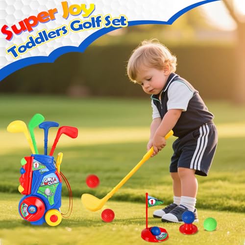 SUPER JOY Toddler Golf Set Kids Golf Cart with 4 Clubs 8 Balls Indoor Outdoor Kid Golf Clubs for 35 Boys Girls Mini Golf Birthday Gifts for Baby 35 Years Old - Image 5