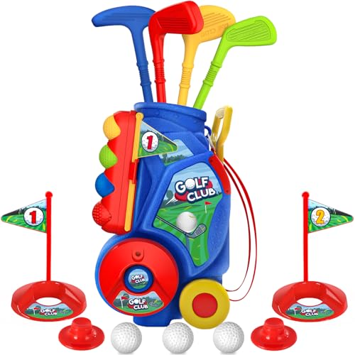 SUPER JOY Toddler Golf Set Kids Golf Cart with 4 Clubs 8 Balls Indoor Outdoor Kid Golf Clubs for 35 Boys Girls Mini Golf Birthday Gifts for Baby 35 Years Old - Image 1