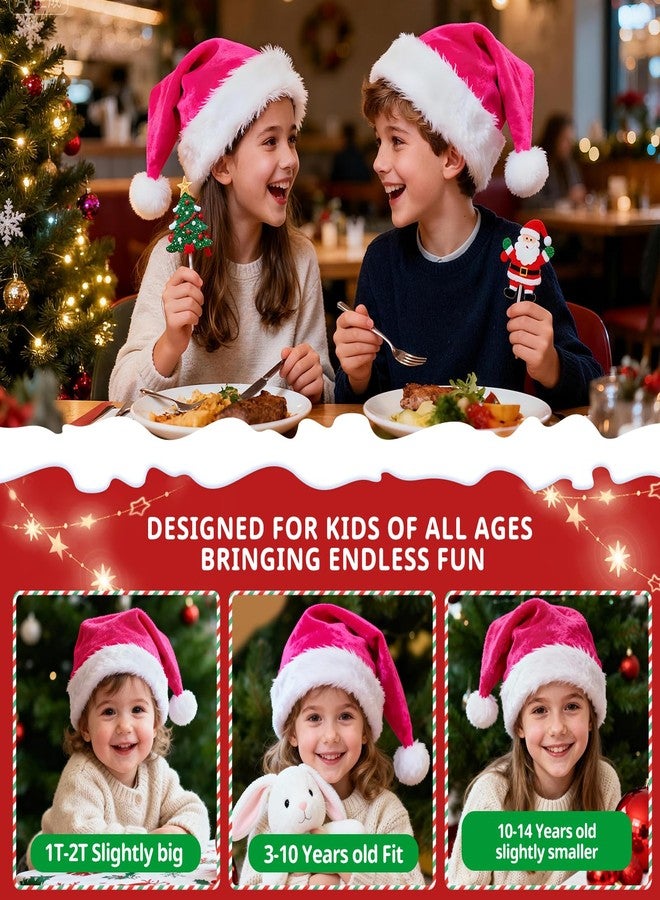 BOSONER Santa Hat Kids for Christmas: Toddler Plush Santa Hats Velvet Claus Hats for Christmas Festive Holiday Party Supplies (Pink) - Image 2