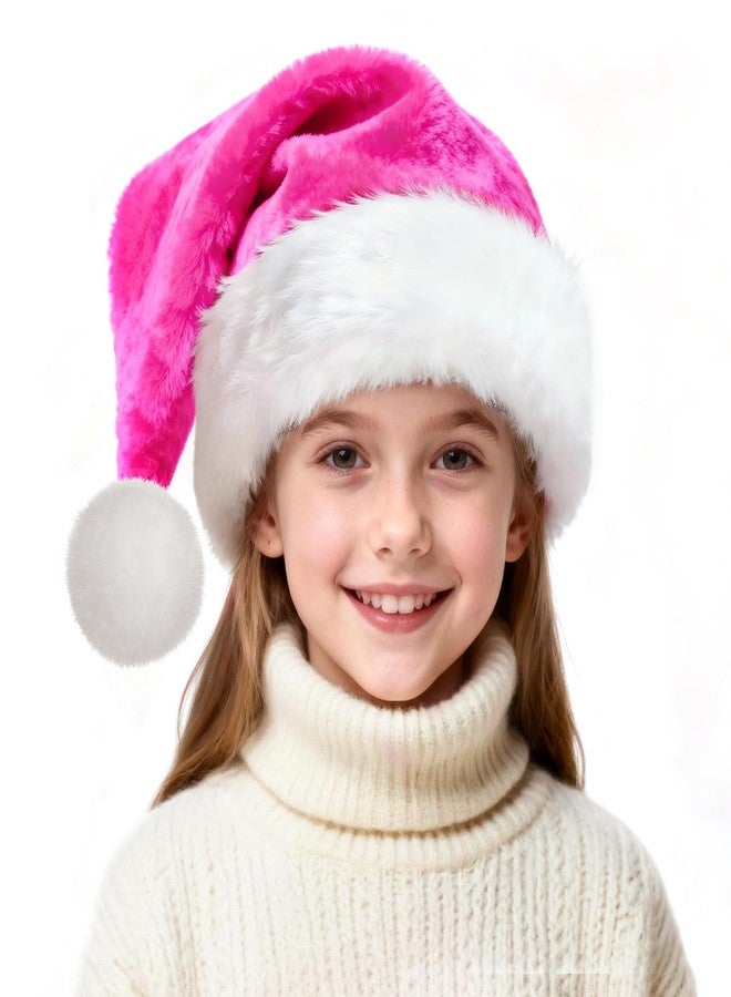 BOSONER Santa Hat Kids for Christmas: Toddler Plush Santa Hats Velvet Claus Hats for Christmas Festive Holiday Party Supplies (Pink) - Image 1