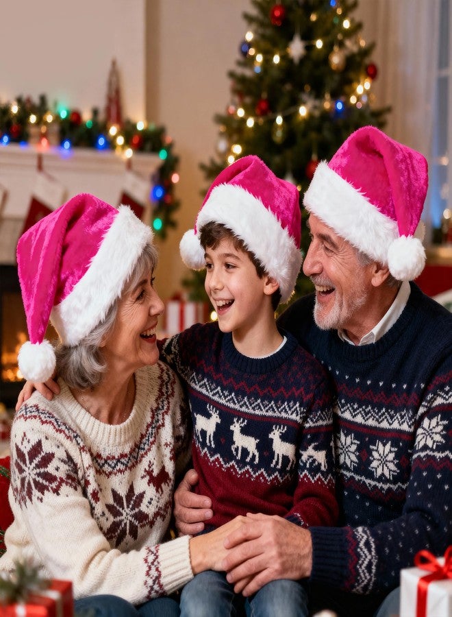 BOSONER Santa Hat Kids for Christmas: Toddler Plush Santa Hats Velvet Claus Hats for Christmas Festive Holiday Party Supplies (Pink) - Image 4
