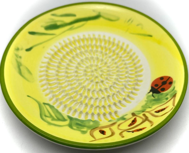 BonCera, All-in-one Premium Ceramic Garlic Grater Plate 4-Piece Set - Ladybug Design, Classic Style - For Garlic, Ginger, Chocolate, and more! - Comes with 5.25" Plate, Peeler, Brush, and Stand - Image 4