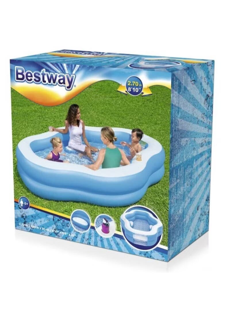 Bestway Family Pool Splash View Pool with Seats and Clear Hole + 2 Cup Holders 270 x 198 x 51 cm - 54409