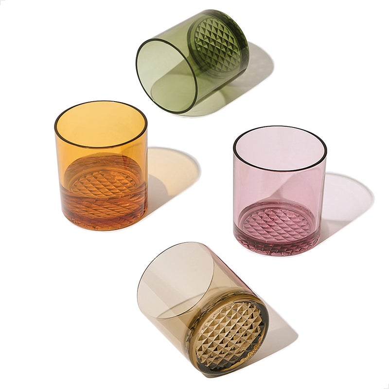 TOSSWARE RESERVE 12oz Old Fashioned  Color Series SET OF 4 Premium Quality Tritan Dishwasher Safe  Heat Resistant Unbreakable Plastic Whiskey Glasses