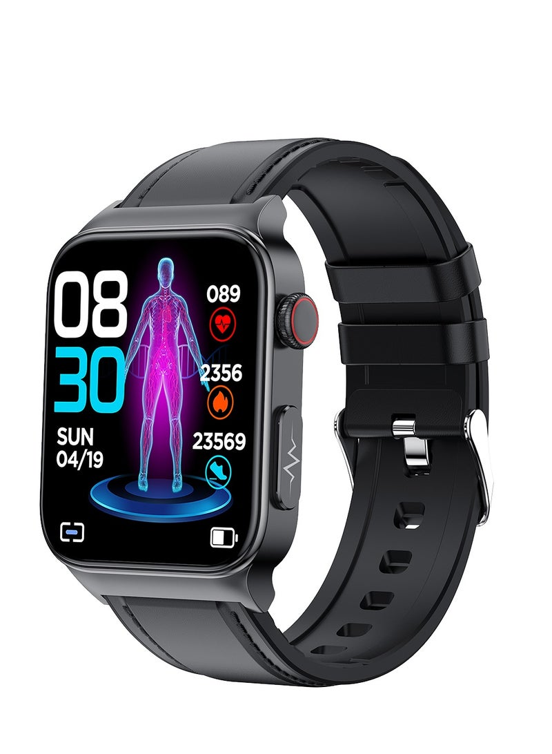 AROAQ Smart Watch, Fitness Tracker With Heart Rate Monitor, Black Leather Multifunctional Smart Watch, Waterproof Activity Tracker For Android And Ios Phones - Image 1