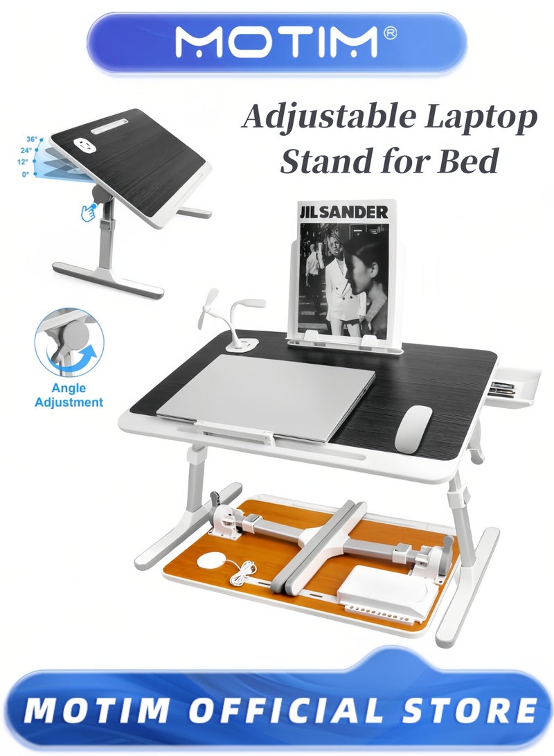 Motim Adjustable Laptop Stand for Bed with USB Charge Port Foldable Portable Laptop Table for Couch Sofa Floor Desk for Adults Kids - Image 1