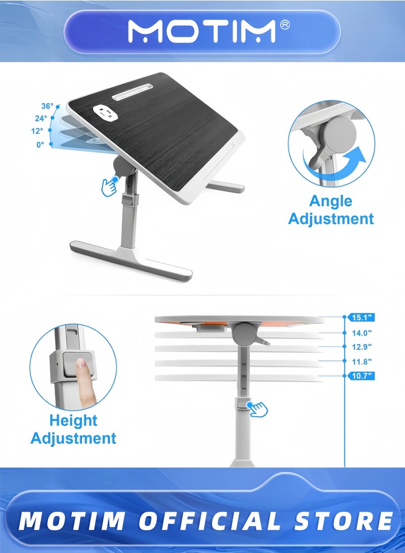 Motim Adjustable Laptop Stand for Bed with USB Charge Port Foldable Portable Laptop Table for Couch Sofa Floor Desk for Adults Kids - Image 2
