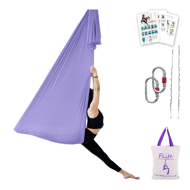 FLife Aerial Yoga Hammock 55 Yards Include Daisy ChainCarabiner and Pose Guide Lavendar