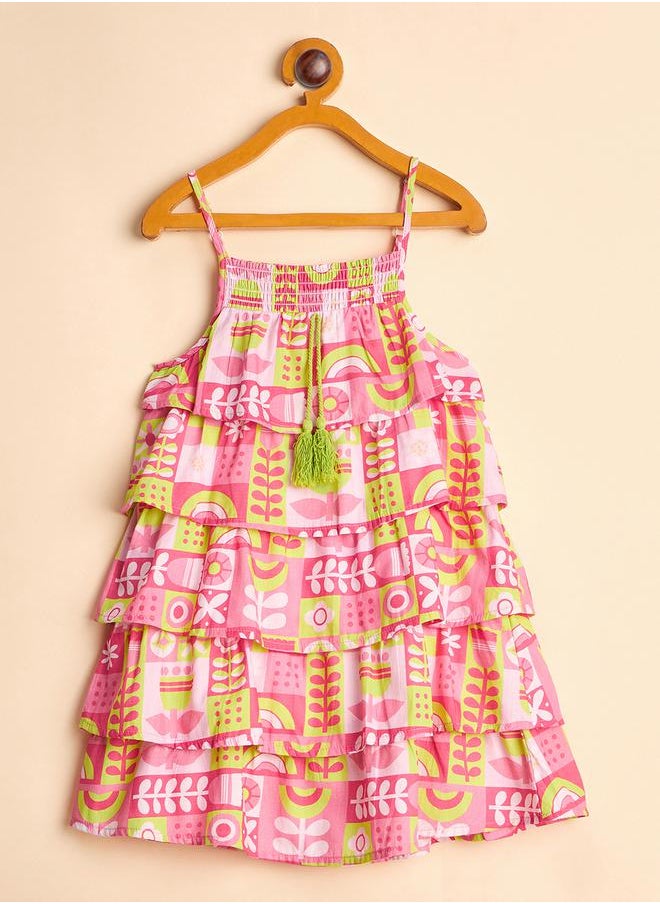 Stylo Bug - All-Over Print Strappy Smocked Detail Tiered Dress by Styli - Image 1