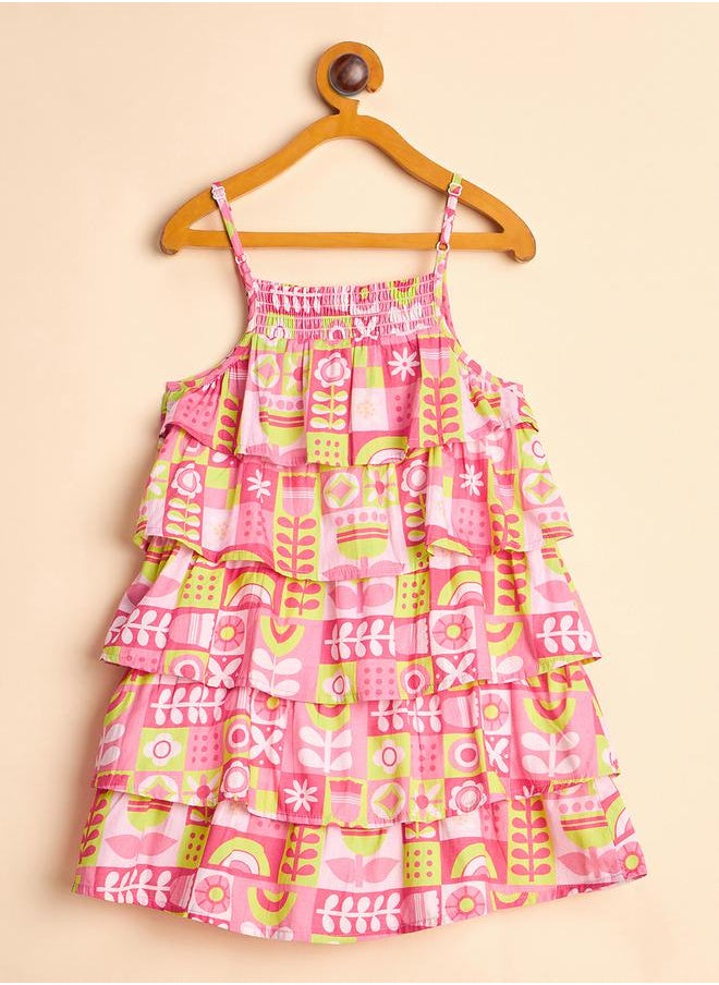 Stylo Bug - All-Over Print Strappy Smocked Detail Tiered Dress by Styli - Image 1