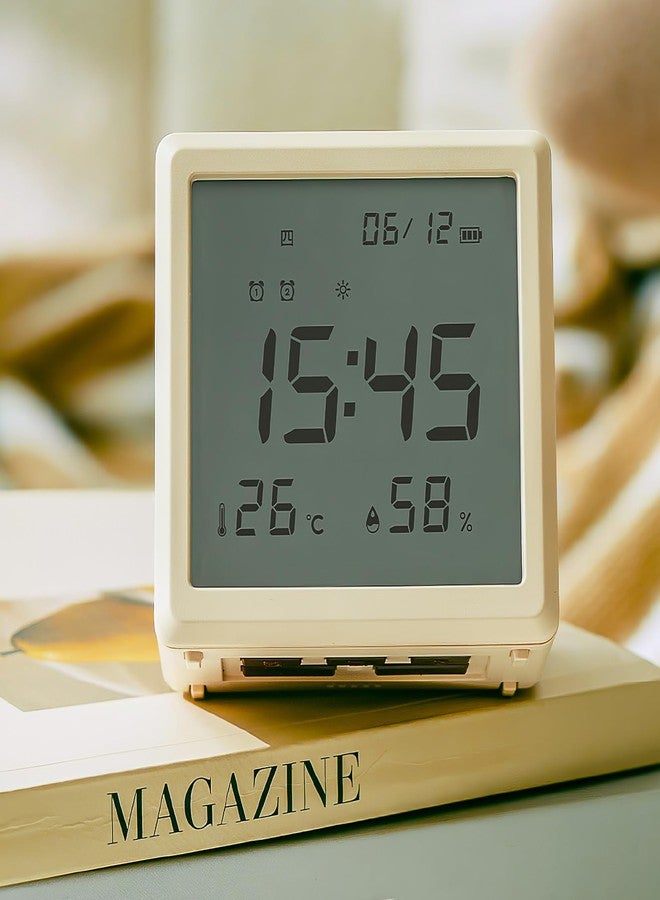 JUSTUP Digital Alarm Clock, Square Silent Alarm Clock with Night Light, Loud Alarm Clock for Heavy Sleepers with Date Temperature Display, Modern Decor Desk Clock Bedroom Office Room (White) - Image 1