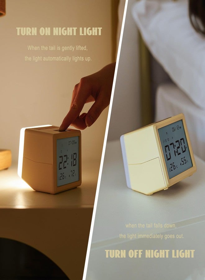 JUSTUP Digital Alarm Clock, Square Silent Alarm Clock with Night Light, Loud Alarm Clock for Heavy Sleepers with Date Temperature Display, Modern Decor Desk Clock Bedroom Office Room (White) - Image 3