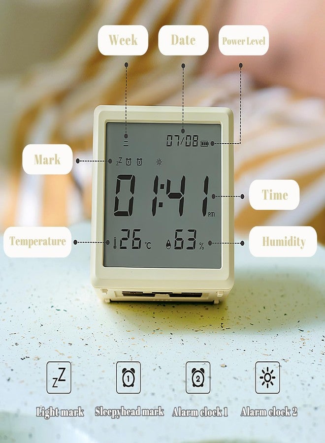 JUSTUP Digital Alarm Clock, Square Silent Alarm Clock with Night Light, Loud Alarm Clock for Heavy Sleepers with Date Temperature Display, Modern Decor Desk Clock Bedroom Office Room (White) - Image 4