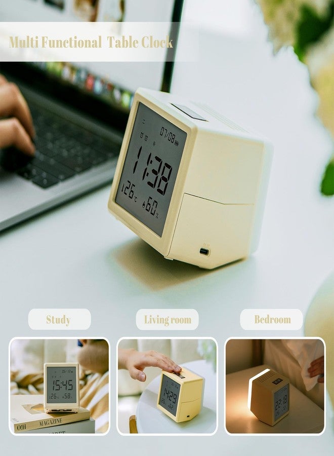 JUSTUP Digital Alarm Clock, Square Silent Alarm Clock with Night Light, Loud Alarm Clock for Heavy Sleepers with Date Temperature Display, Modern Decor Desk Clock Bedroom Office Room (White) - Image 5