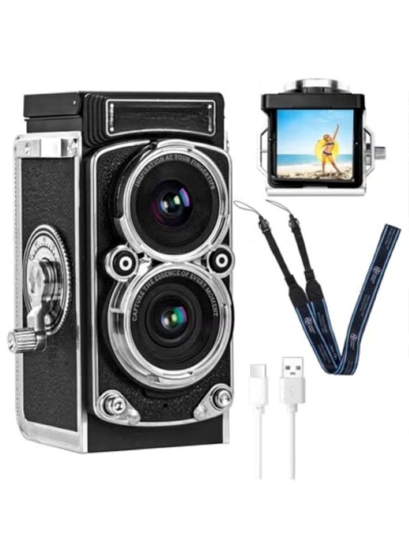Generic Vintage Mini Digital Camera, Portable TLR Style Retro Point and Shoot Compact Small Pocket 1080P FHD Video 12MP Autofocus Vlogging Camera with 16 GB Card for Beginners Teens Adults Kids Black - Image 1