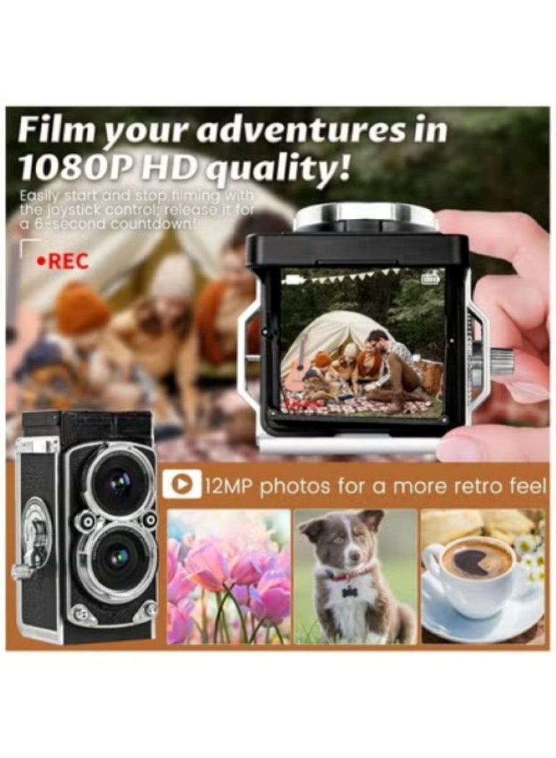Generic Vintage Mini Digital Camera, Portable TLR Style Retro Point and Shoot Compact Small Pocket 1080P FHD Video 12MP Autofocus Vlogging Camera with 16 GB Card for Beginners Teens Adults Kids Black - Image 4