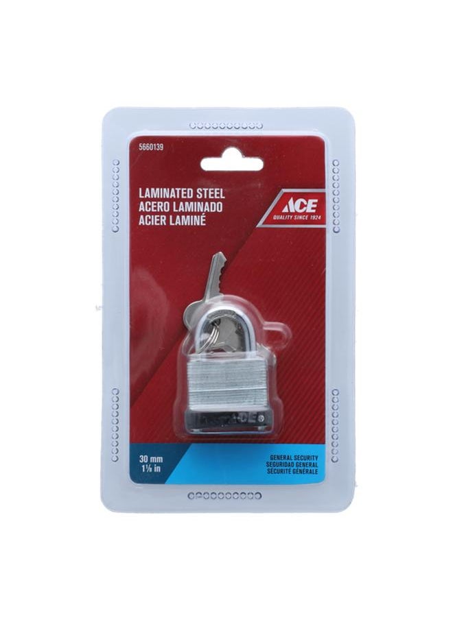 ACE Laminated Steel Padlock with Keys Silver and Black 30mm 
