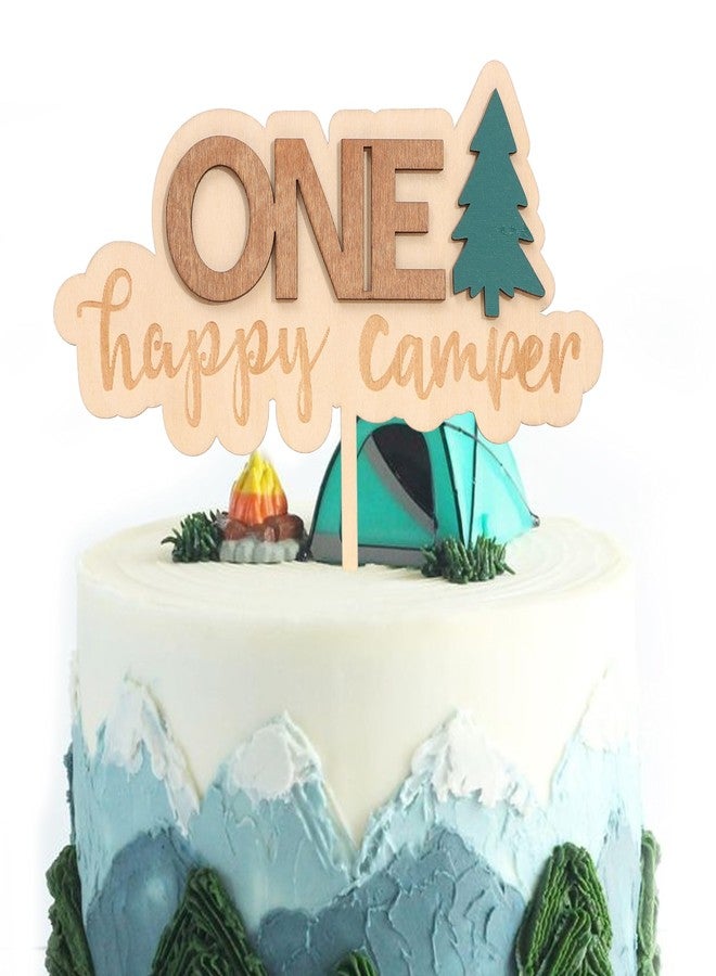 UOAOU One Happy Camper Cake Topper - Camping Birthday Party Decoration, Camping Theme Wooden Cake Topper, Woodland First Birthday Decoration, National Park Theme Party Smash Cake - Image 3