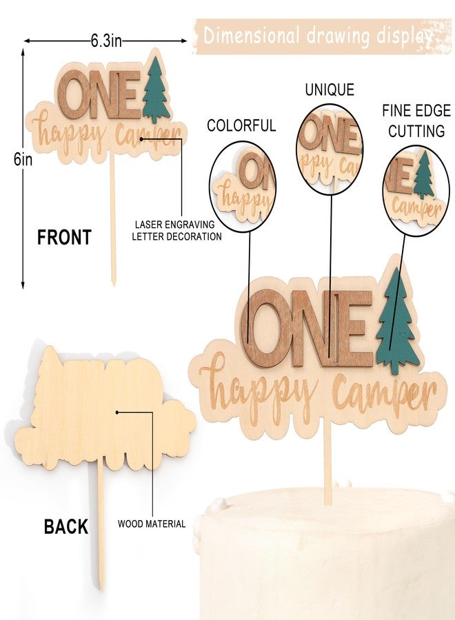 UOAOU One Happy Camper Cake Topper - Camping Birthday Party Decoration, Camping Theme Wooden Cake Topper, Woodland First Birthday Decoration, National Park Theme Party Smash Cake - Image 2
