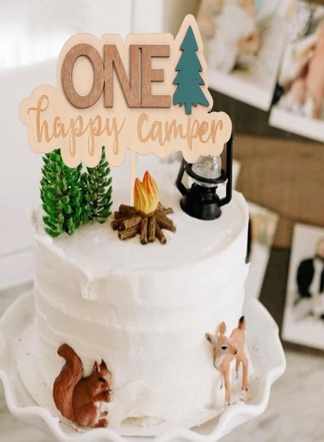 UOAOU One Happy Camper Cake Topper - Camping Birthday Party Decoration, Camping Theme Wooden Cake Topper, Woodland First Birthday Decoration, National Park Theme Party Smash Cake - Image 5