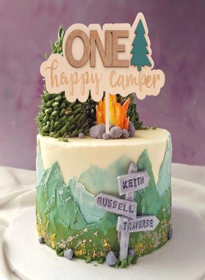 UOAOU One Happy Camper Cake Topper - Camping Birthday Party Decoration, Camping Theme Wooden Cake Topper, Woodland First Birthday Decoration, National Park Theme Party Smash Cake - Image 4