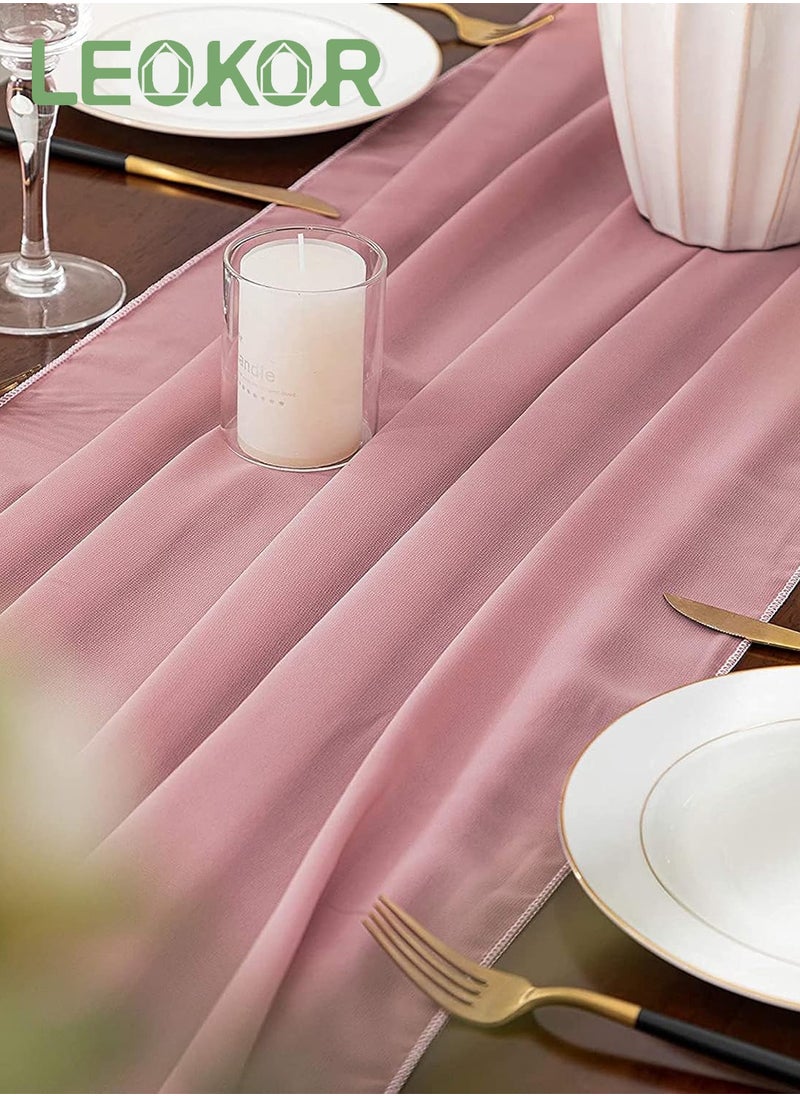 Chiffon Table Runner 28x120 Inches, Gauze Table Runner, Rustic Sheer Table Decor for Romantic Bridal Shower, Baby Shower, Birthday Party Cake Table