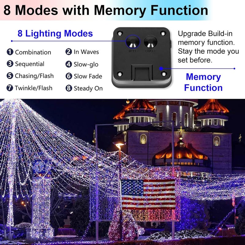 YAOZHOU 4th of July Patriotic Decorations,Red White Blue Solar Fairy String Lights Outdoor Waterproof, 2Pack Total 200LED 66Ft,IP67 8 Modes Outside Memorial Day for Garden,Patio, Yard - Image 2